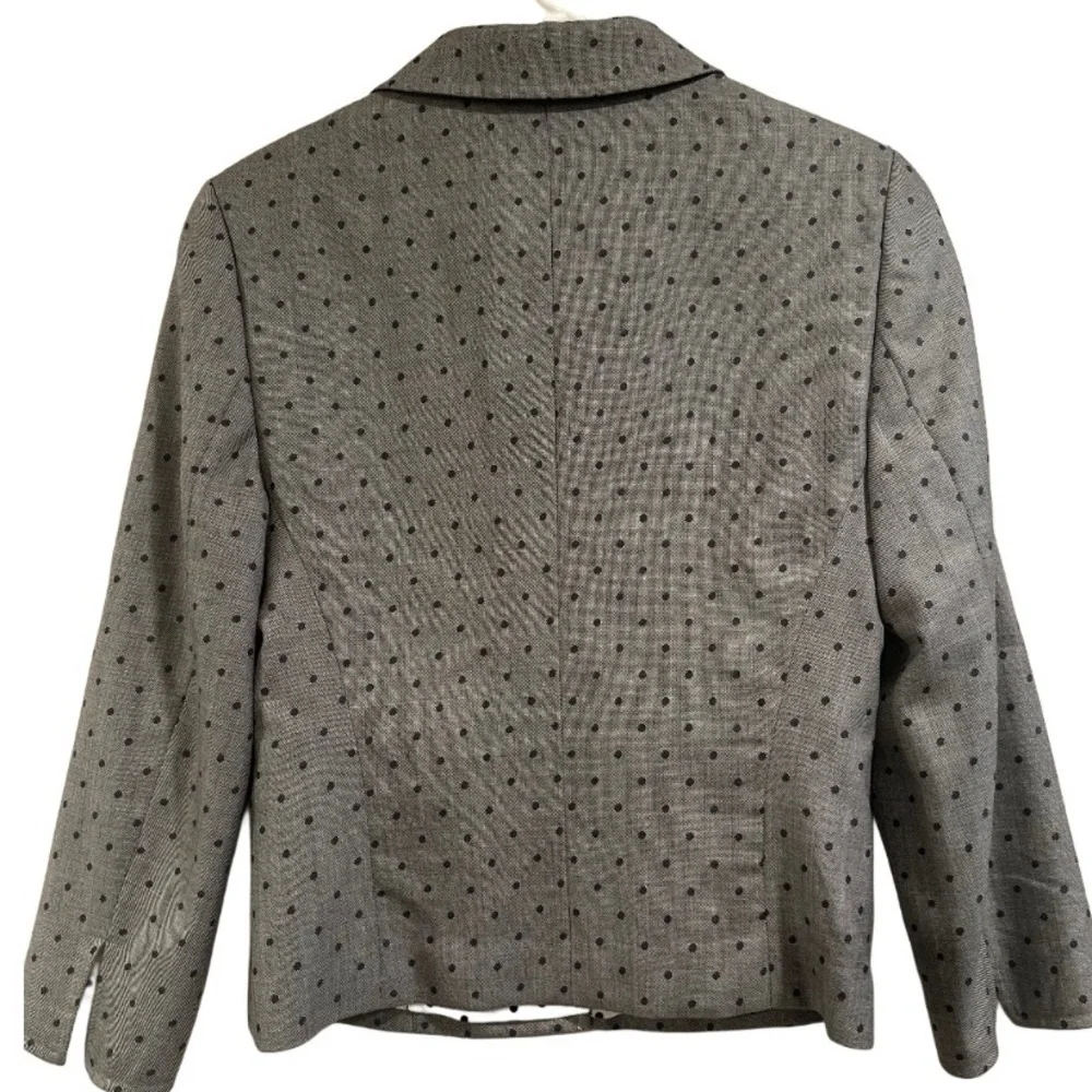 Escada Pure New Wool Gray Black Polka Dot OneButton Blazer Jacket Silk Lining 38